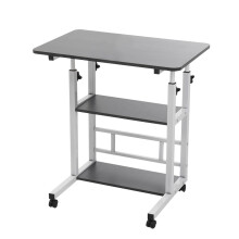3-Tier Height Adjustable Mobile Laptop Desk, Black Wood, 60x40cm Tabletop