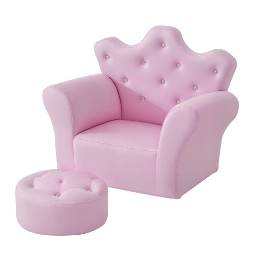 Homcom Sofá Niños con Taburete Rosa 58 x 40.5 x 49 cm