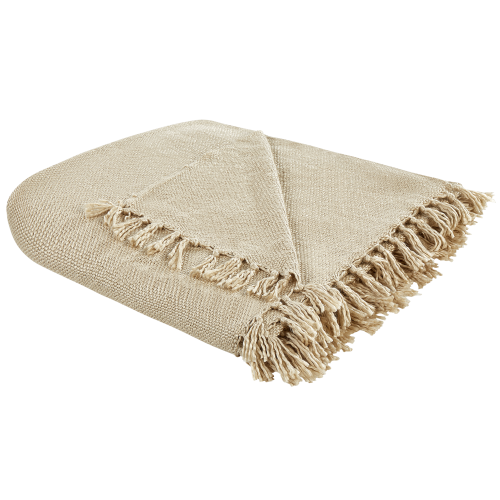 Beliani Blanket CHAOHANI Fabric 150 x 200 cm Beige
