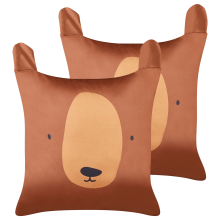 Set of 2 Decorative Cushions TEDDYBEAR 45 x 45 cm Cotton Brown