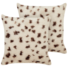 Set of 2 Decorative Cushions KASRA 45 x 45 cm Faux Fur Light Beige Abstract Pattern