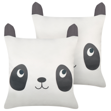 Set of 2 Decorative Cushions PANDAPAW 45 x 45 cm Cotton White