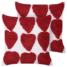 Set of 2 Decorative Cushions MINGORA 45 x 45 cm Cotton Red Heart Pattern
