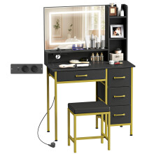 Tocador de Maquillaje Negro 88 x 40 x 134 cm