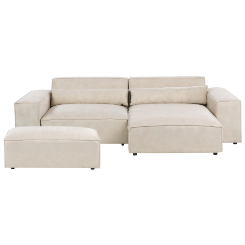 Beliani Modular Corner Sofa 3 Seater HELLNAR with Ottoman Velvet Light Beige Left Hand