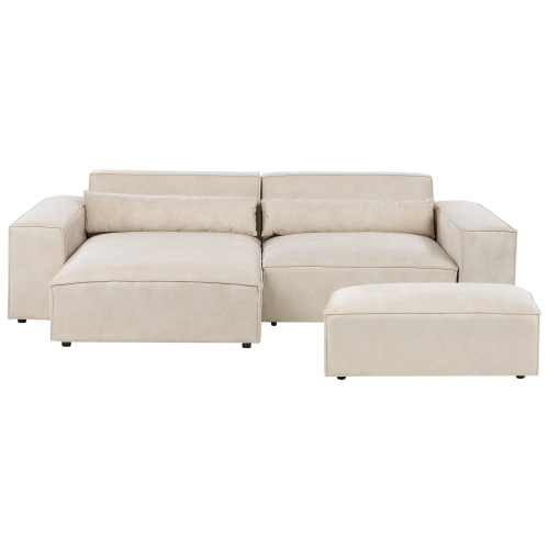 Beliani Modular Corner Sofa 3 Seater HELLNAR with Ottoman Velvet Light Beige Right Hand