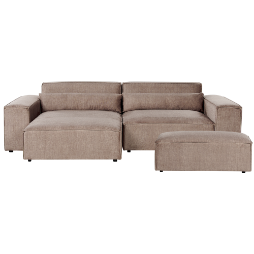 Beliani Modular Corner Sofa 3 Seater HELLNAR with Ottoman Fabric Light Brown Right Hand