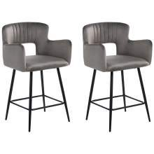 Set of 2 Bar Chairs SANILAC Velvet Light Grey