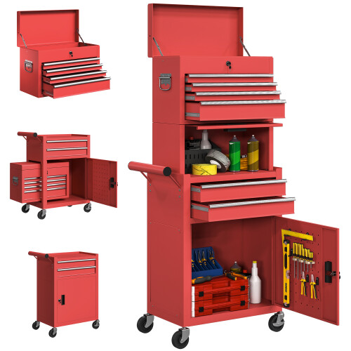 Homcom Carro de Herramienta Rojo 60.5 x 33.5 x 131 cm