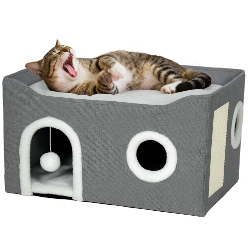 PawHut Casa para Gato Gris 60 x 40 x 34 cm