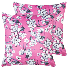 Set of 2 Decorative Cushions KOELERIA 45 x 45 cm Velvet Fuchsia Pink Floral Pattern