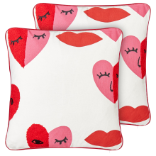 Set of 2 Decorative Cushions PERIWINKLE 45 x 45 cm Cotton White Heart Pattern