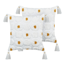 Set of 2 Decorative Cushions AZALIA 45 x 45 cm Cotton White Floral Pattern