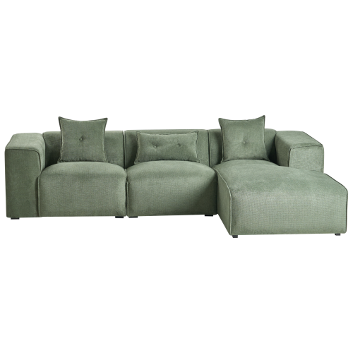 Beliani Corner Sofa 3 Seater DOLVA Chenille Dark Green Left Hand