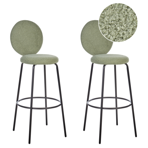 Beliani Set of 2 Bar Chairs EMERY Boucle Light Green