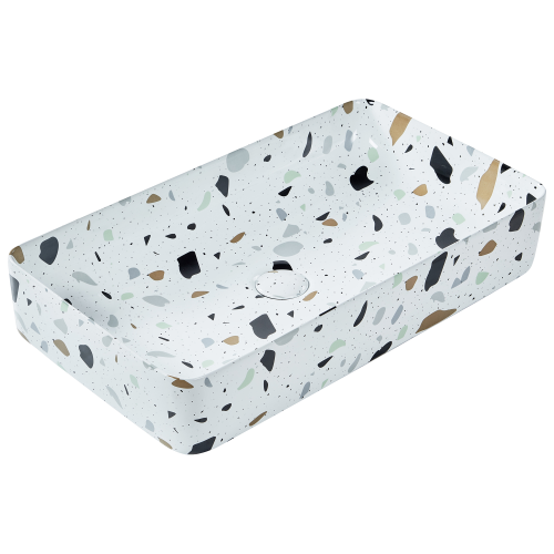 Beliani Countertop Basin NULES 510 x 340 mm Ceramic Terrazzo Effect White