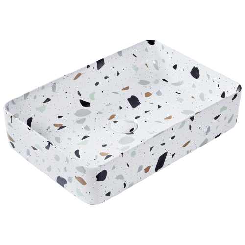 Beliani Countertop Basin NULES 610 x 350 mm Ceramic Terrazzo Effect White
