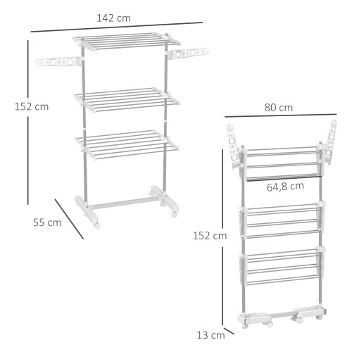 Homcom Tendedero Plegable Gris 142 x 55 x 152 cm 2