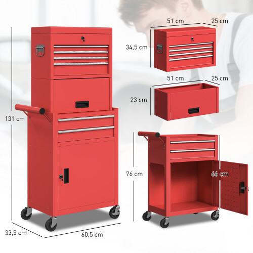 Homcom Carro de Herramienta Rojo 60.5 x 33.5 x 131 cm 2