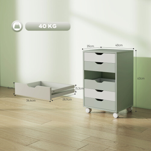 Homcom Cajonera de Escritorio Verde 40 x 35 x 63 cm