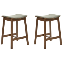 Set of 2 Bar Stools DIXON Wood Dark Brown/ Green