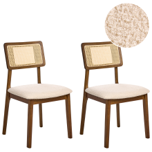 Set of 2 Dining Chairs EMBAR Wood Brown/ Light Beige