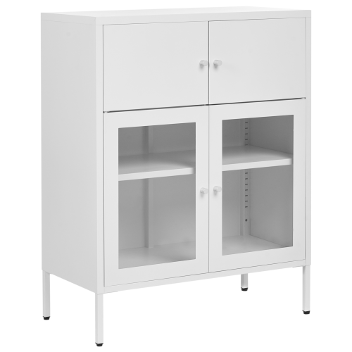 Beliani Glass Display Sideboard ESHOLT 80 cm Metal White