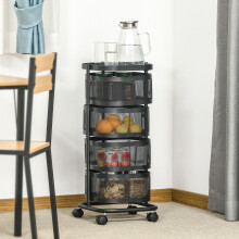 HOMCOM Metal Storage Cart with Top Tray and 4 Mesh Baskets, Black