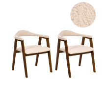 Set of 2 Dining Chairs ONECO Wood Brown/ Light Beige