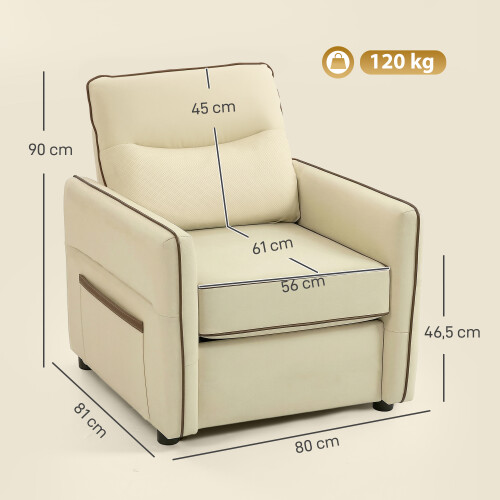 Homcom Butaca de Salón Beige 80 x 81 x 90 cm 2
