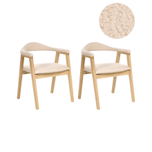 Set of 2 Dining Chairs ONECO Wood Light Brown/ Light Beige
