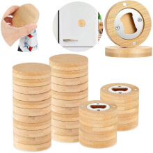 32 Apribottiglie Magnetici, Apribottiglie In Bambù Naturale, Sottobicchieri Rotondi da 2,5 Pollici per Frigorifero, DIY, Matrimonio