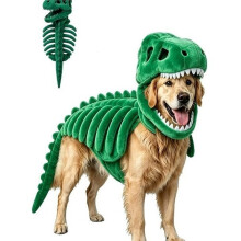 Dog Dinosaur Costume Plush Hood, 3D Dinosaur Bone Halloween Pet Hooded Outfit Clothes for Pet Cosplay Party Dress B