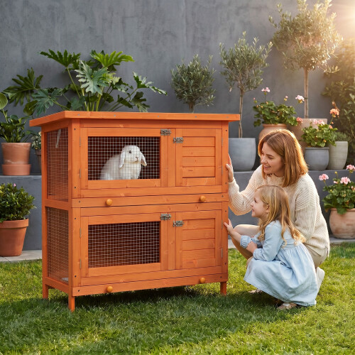 PawHut Conejera de Madera Exterior Marrón 90 x 45 x 90 cm 1