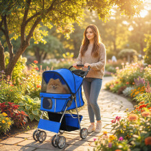 PawHut Pet Stroller Carrier Foldable Deluxe Walk Travel Dog, Blue