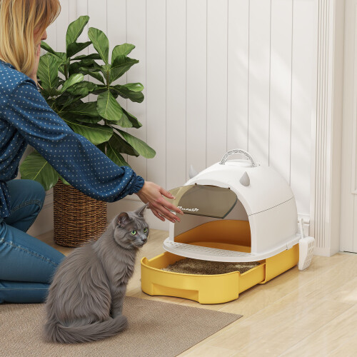 PawHut Arenero para Gato Amarillo 40.5 x 52 x 39 cm