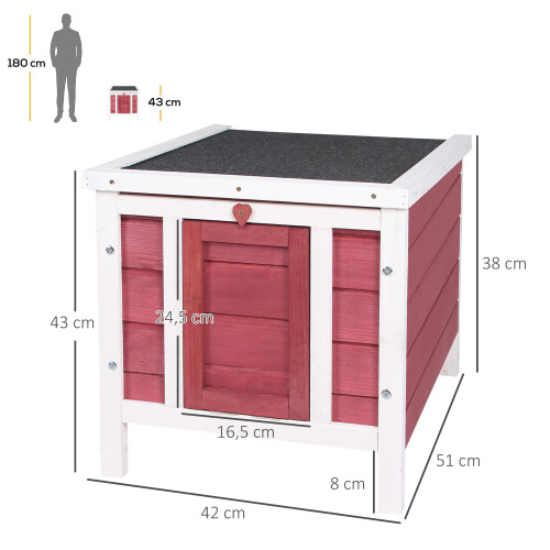 PawHut Conejera de Madera Rojo 51 x 42 x 43 cm 2