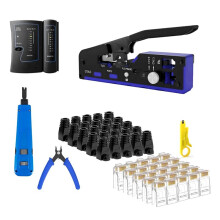 Professional RJ45 Crimping Tool Kit, Ethernet Crimper Cable Tester, Wire Stripper, Cable Cutter, Trapezoidal Punch