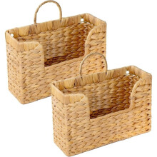 Set of 2 Magazine Holder Wall Basket Water Hyacinth Woven Mail Organizer, for Magazines, Letters, Magazine Rack