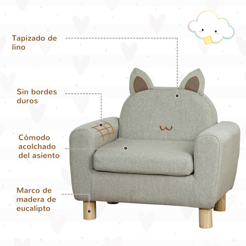 Homcom Sillón Infantil Gris 61 x 42 x 53 cm