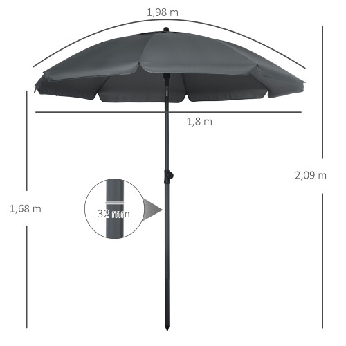 Outsunny Sombrilla de Playa Gris 180 x 180 x 209 cm