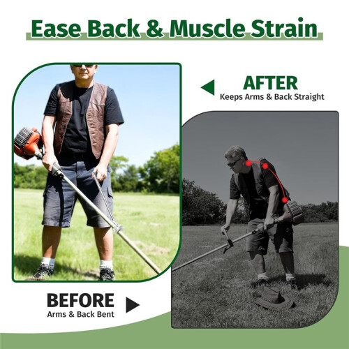 Ergonomic Weed Eater Handle, String Trimmer Grip with Adjustable Shoulder Harness Universal Back Saver Handle Extension 2
