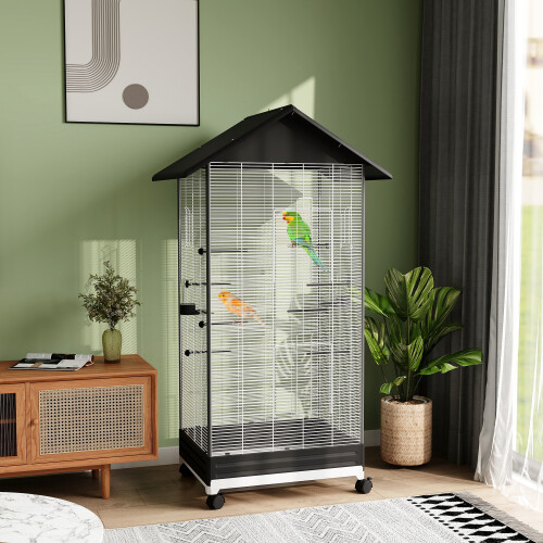PawHut Jaula para Pájaro Negro 79 x 65 x 155 cm 1