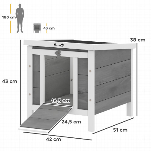 PawHut Conejera de Madera Gris 51 x 42 x 43 cm