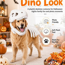 Dog Dinosaur Costume Plush Hood, 3D Dinosaur Bone Halloween Pet Hooded Outfit Clothes for Pet Cosplay Party Dress B