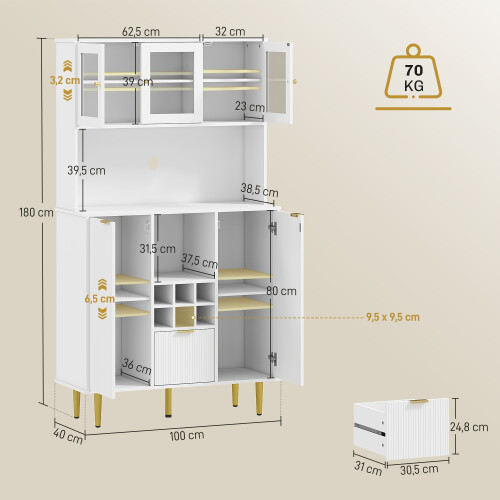 Homcom Alacena de Cocina Blanco 100 x 40 x 180 cm 2