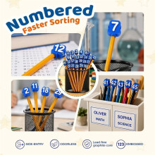 Numbered Pencil Toppers,50 PCS Reusable Classroom Labels and Identifiers, Cute 3D Pencil Charms for Teachers Student A