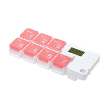 Pilulier 7 Jours avec Alarme de Rappel de Médicaments, Capacité, Boîte à Vitamines et Médicaments (Sans Piles), Rouge