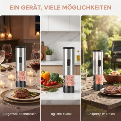 2 in 1 Salt and Pepper Mill Electric Set, Rechargeable,Automatic Pepper Mill,LED Lighting,Adjustable Mill,Large Capacity 2