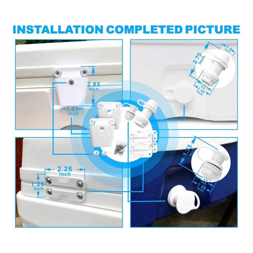Cooler Replacement Parts Kit, Ice Chest Plastic Hinges,  Posts, and Screws, Threaded, and Triple-Snap Drain Plug 2